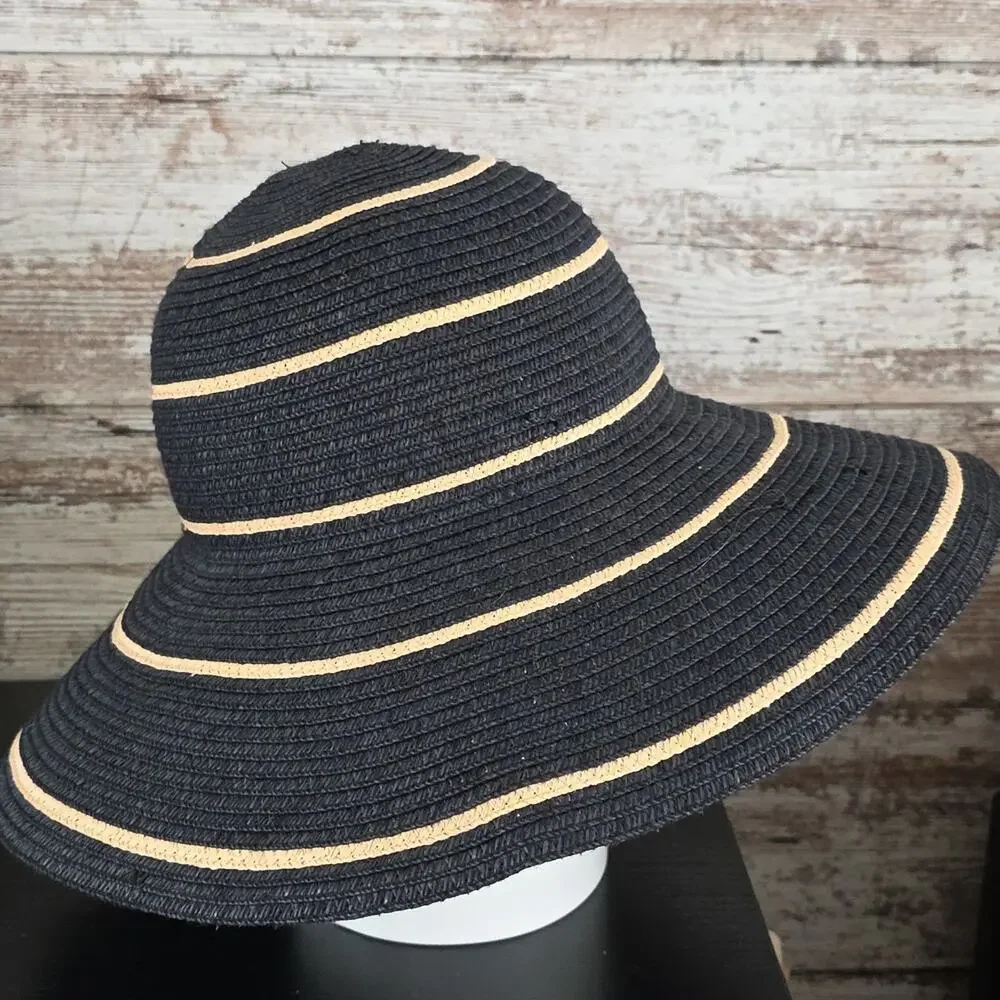 Wallaroo Hat Companyy Savannah Sun Hat Striped Black and Tan Wide Brim Hat